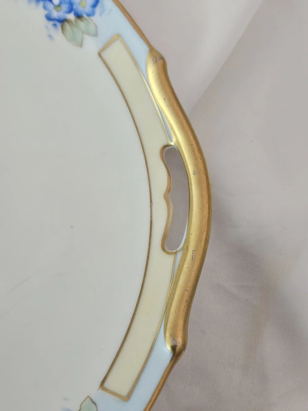 Mello Porcelain Tray China From Japan, 1910-1935. Handpainted Blue, Cream & Gold